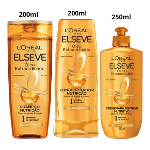 Kit Elseve Óleo Extraordinário Shampoo 200 ml, Condicionador 200 ml e Creme Para Pentear 250 ml