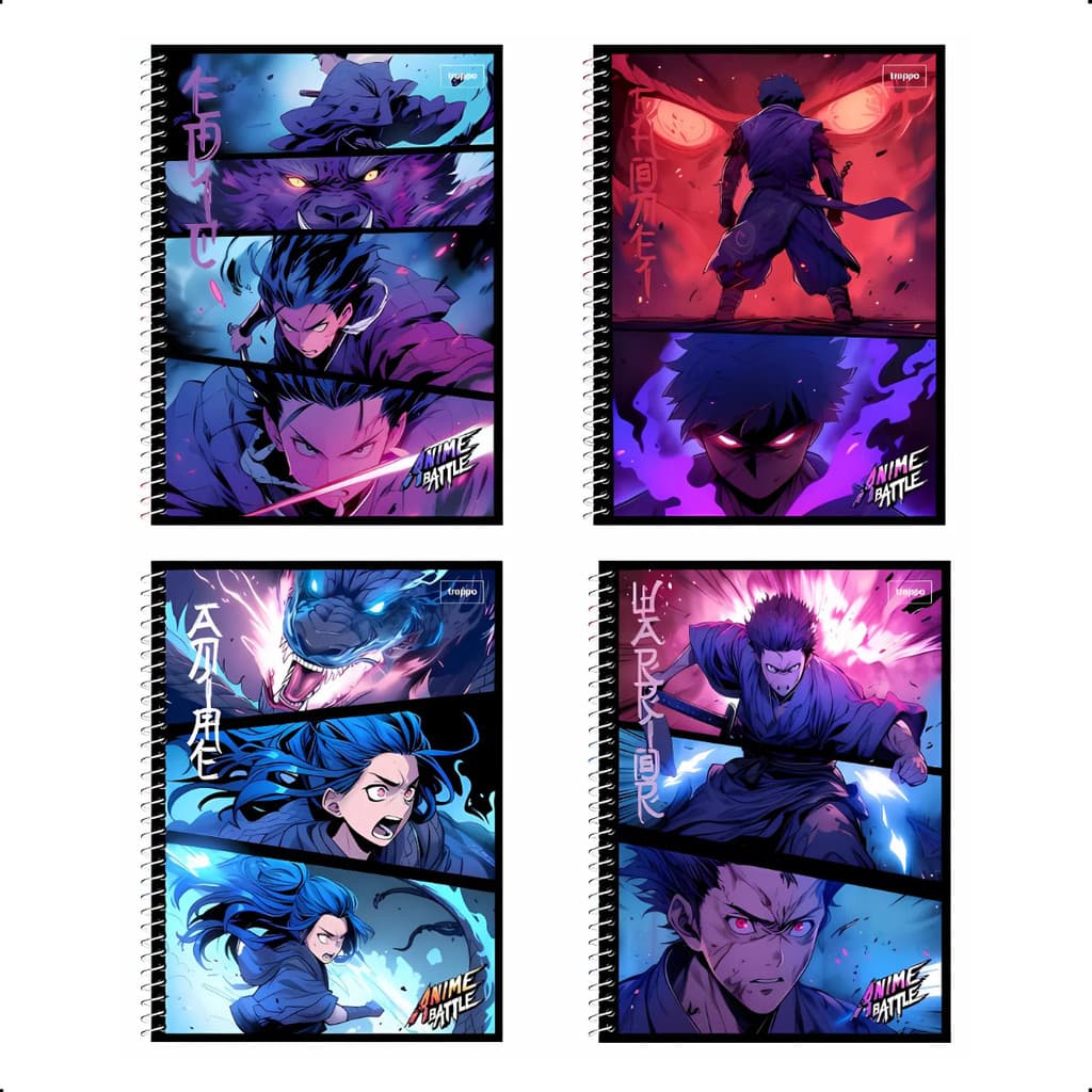 Caderno Capa Dura Anime Battles Escolar 1 Matéria 80 Folhas
