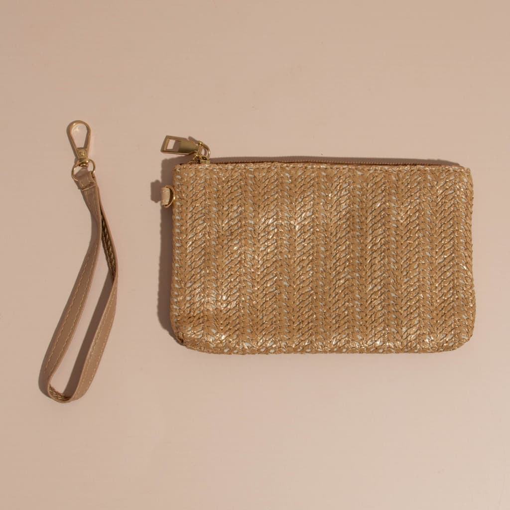 Bolsa Carteira De Mão Palha Com Alça Caramelo