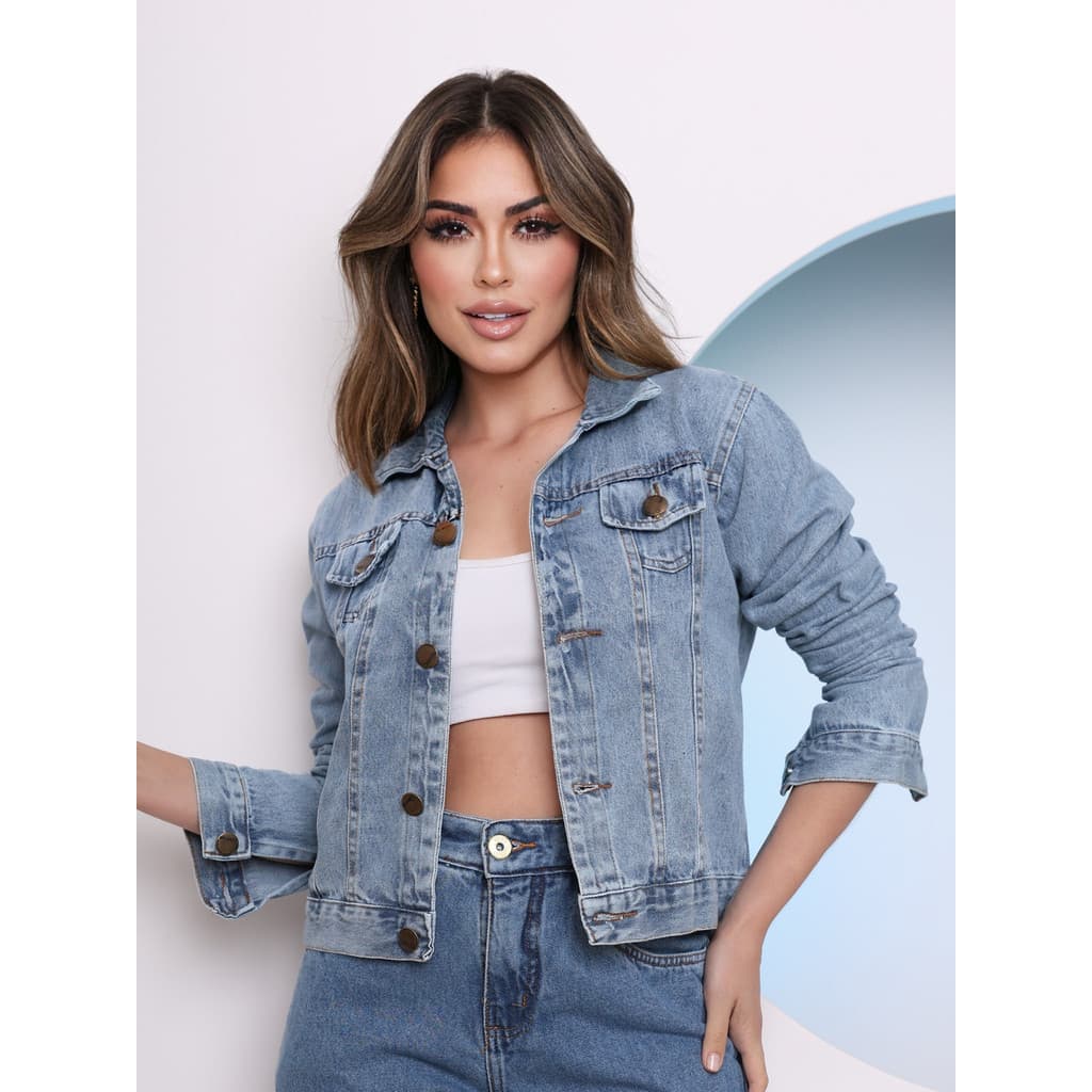 Jaqueta Jeans Feminina botões metálicos/2024 está muito na moda e popular