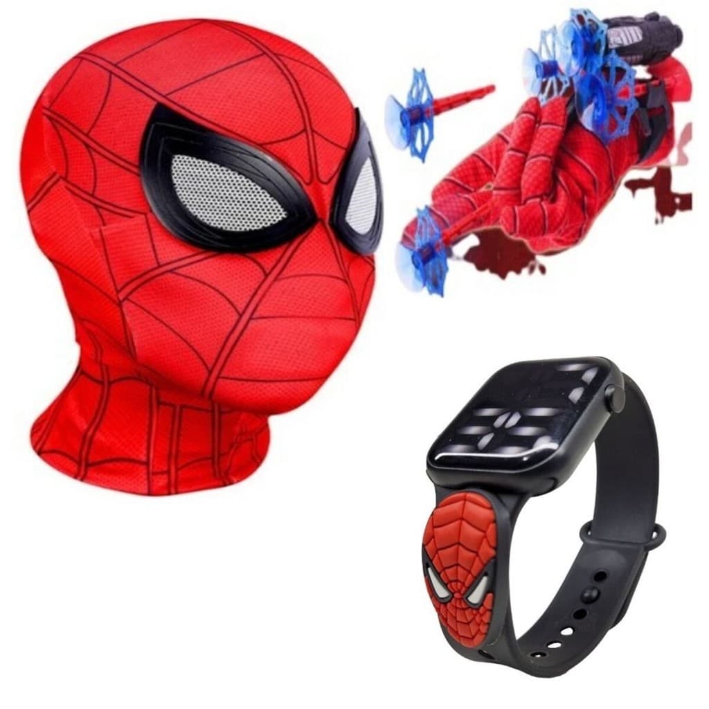 Máscara,luva lança-dardos e relógio infantil Homem-Aranha_BQ