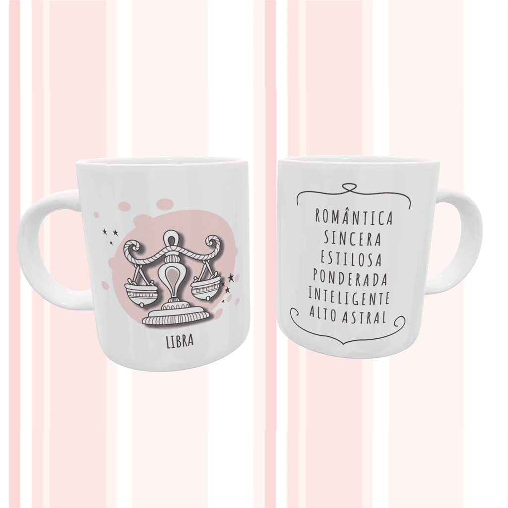 Caneca Personalizada Xicara Branca Grande Caneca de Porcelana Personalizada Signo H36 LIBRA