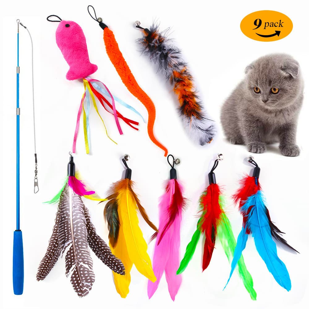 Brinquedos Para Gatos Penas Coloridas Substituir A Cabeça Três Seções Varinha Telescópica Gato Provocando Vara De Pesca