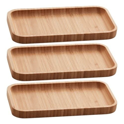 jogo de Bandejas 3 peças De Bambu Retangular Cozinha banheiro 20x10cm Petisqueira molhos decorativa
