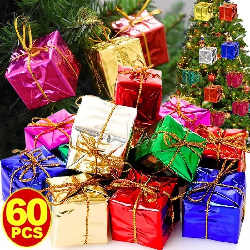 60Pcs/Lot Mini Caixas De Presentes Coloridas De Espuma De Natal-Pingentes Ornamentos Navidad Party Decoration Supplies
