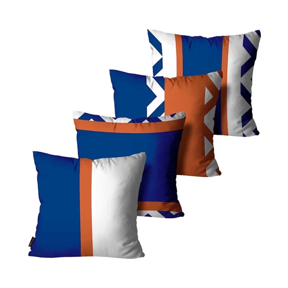 Kit 4 Capas Para Almofada Geométrica Azul  Mdecore - 45x45