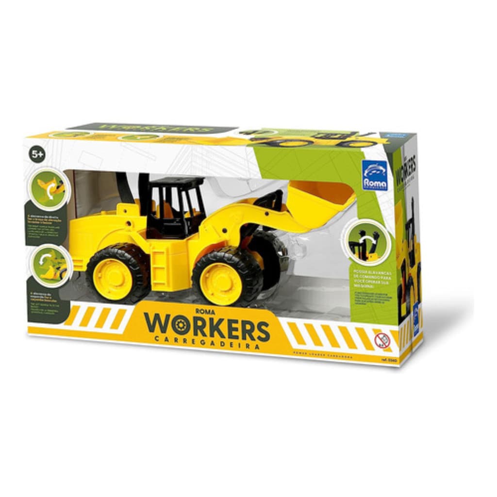 Brinquedo Trator Carregadeira Roma Workers Com Pá Articulada