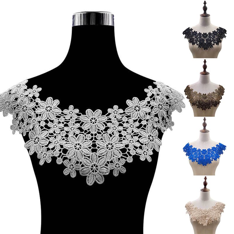 Flor Bordada Gola Falsa Renda Oca Gravatas Para Acessórios De Vestidos DIY