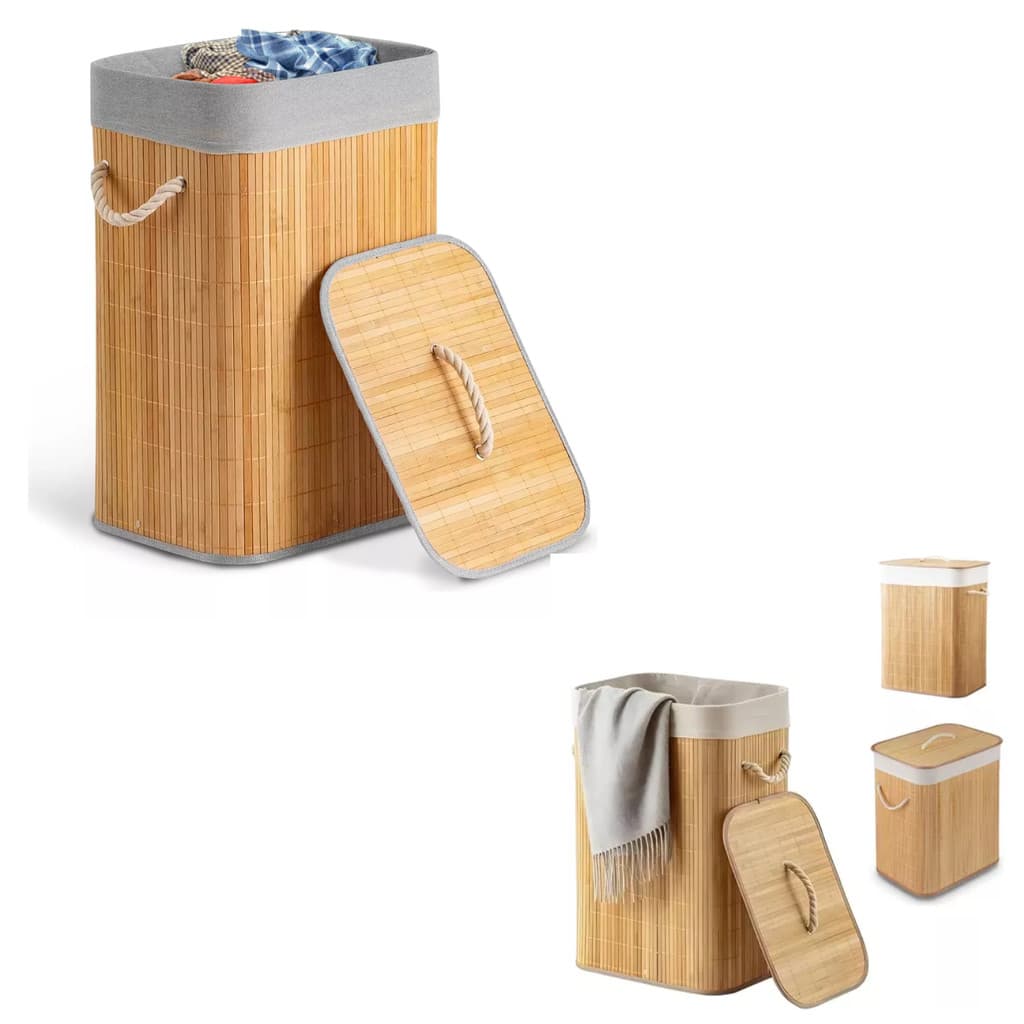 Cesto Bambu 40 Litros De Roupa Suja Organizador Roupeiro 33X23X50CM - SK0229