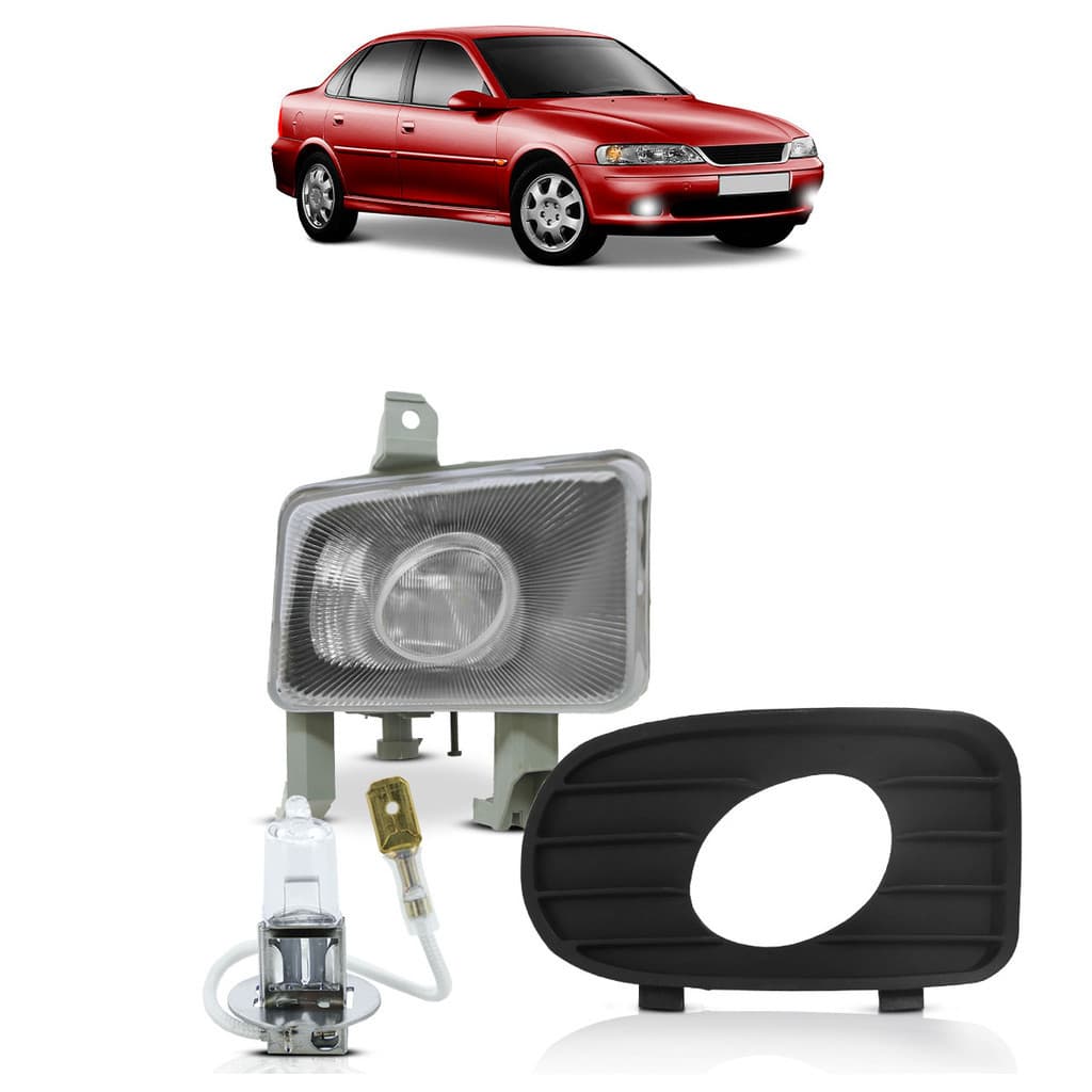 Farol Milha Vectra 2000 2001 2002 Lente Estriada em Vidro Moldura Milha Preto Lâmpada H3