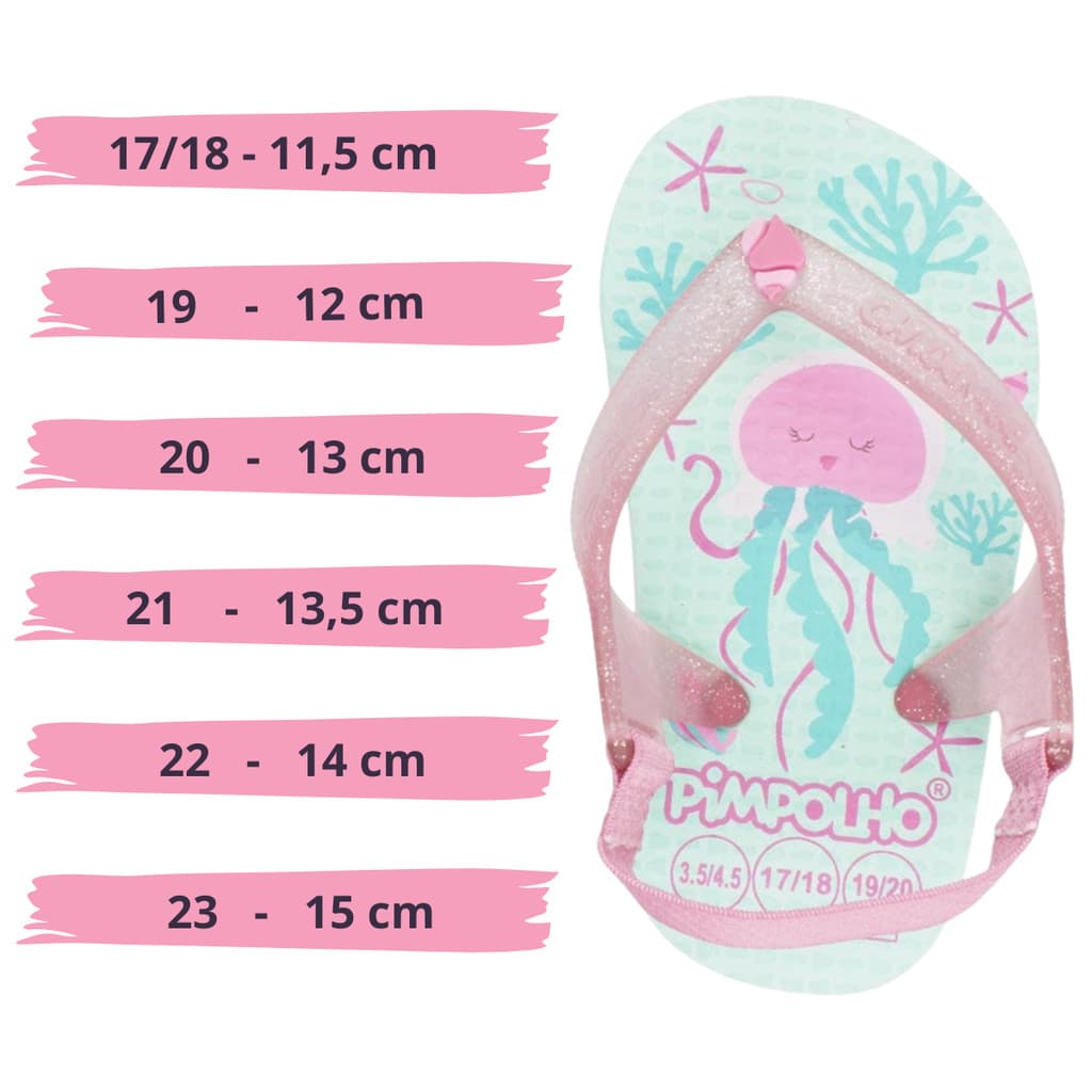 Chinelo Bebê Infantil  Pimpolho com Elástico Agua Viva Sandália Praiana Menina Baby Tamanho 17 a 23