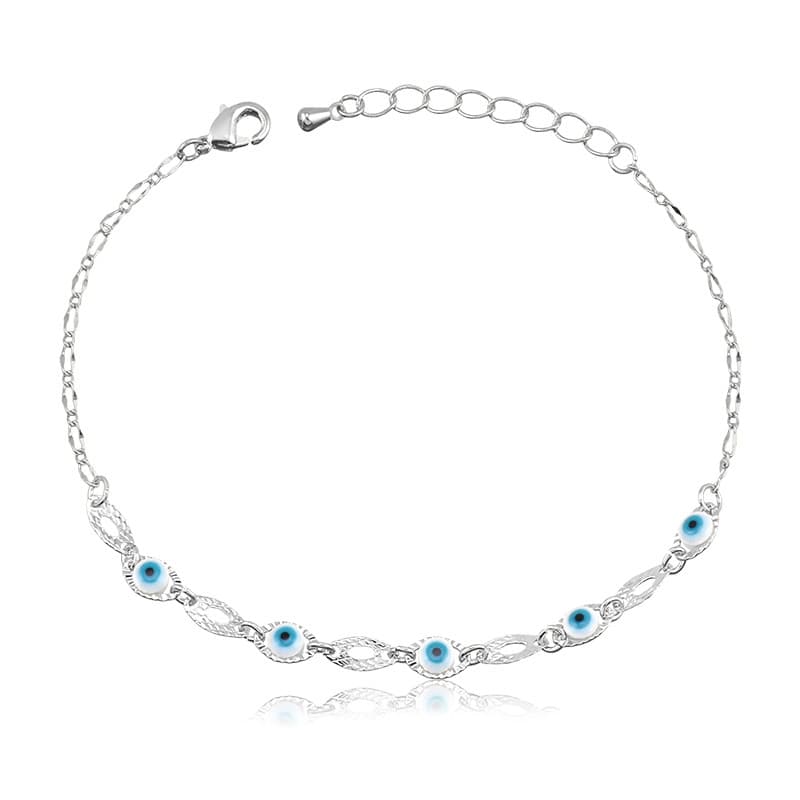 Pulseira Banho de Prata Olhos Gregos Trabalhados / Chapinha Trabalhada  (19Cm)