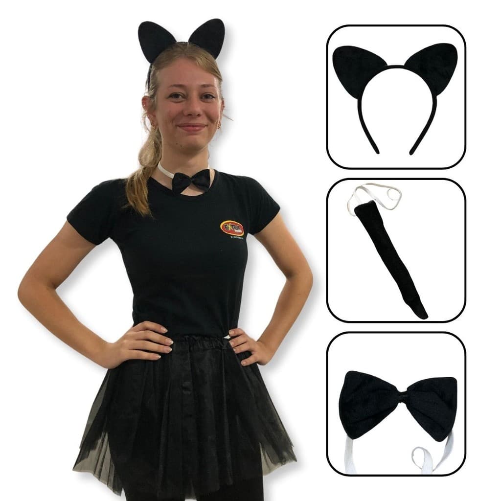 Kit Gatinha com Tiara Gravata Rabo e Saia - 4 Itens