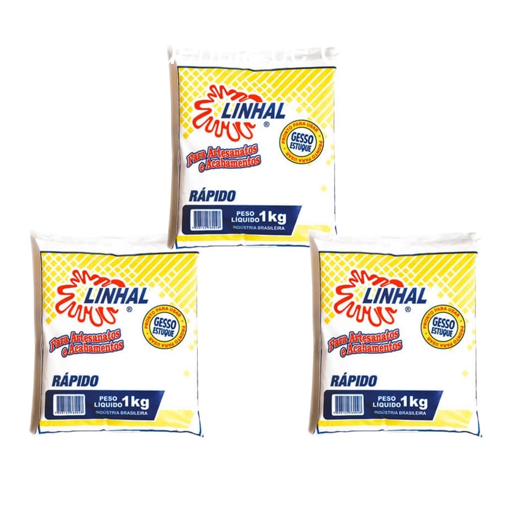 Gesso Rapido Artesanato e Reparos Linhal 1kg kit 3 unidades