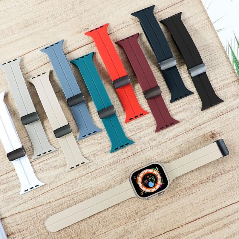 Magnética Silicone Pulseira Para Apple Watch 44mm 41mm 40mm 42mm 45mm 38mm 49mm S10 11 46mm iWatch Desporto Pulseira