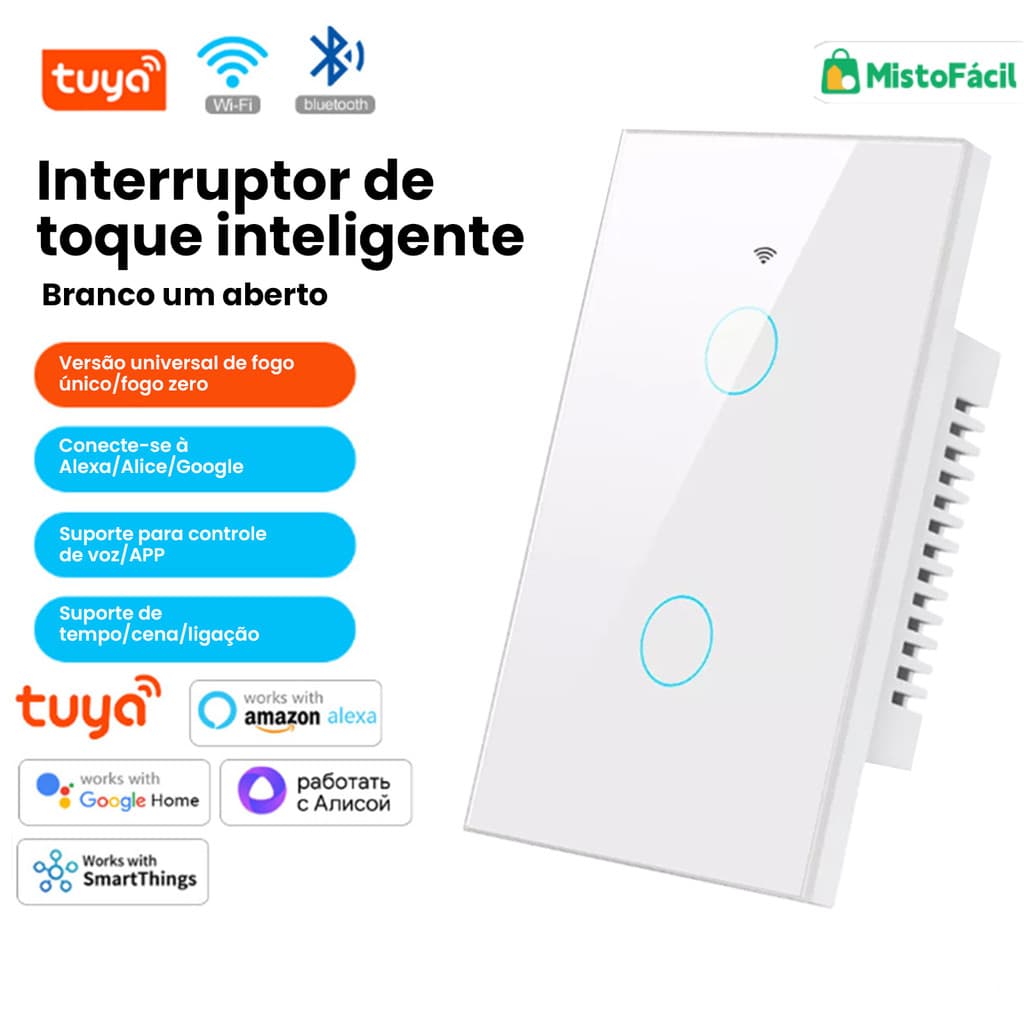 1 2 3 Botões Interruptor Inteligente WiFi com Tomada Uso Prático