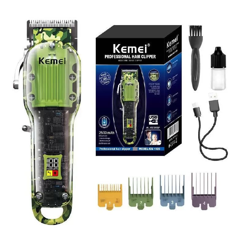 Maquina De Cortar Cabelo 8w Camuflada 8 Pentes Kemei 1926