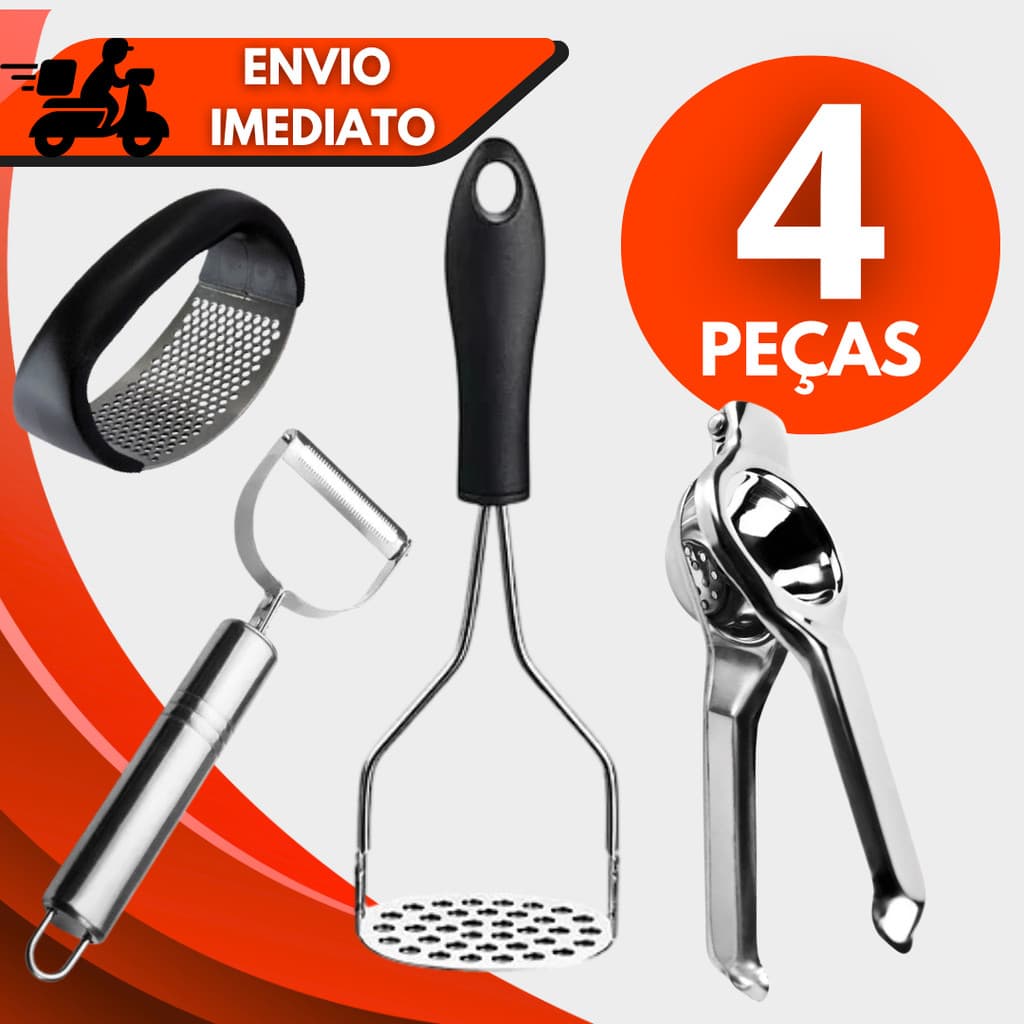 Kit 2/3/4 Amassador de Alho/Espremedor de Limão/Descascador/Amassador Batata Cozinha Restaurante