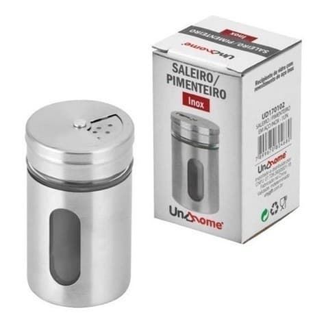 Saleiro E Pimenteiro Especiarias Vidro Aço Inox Visor Premium