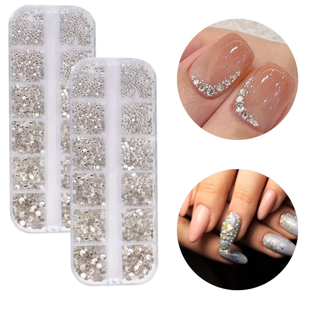 Kit 24 Strass Decoração Unhas Transparente Colorido Encapsular Com Caixinha Organizadora