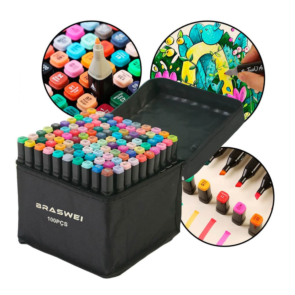 Canetinhas Coloridas Marca Texto Ponta Dupla Kit 100 Cores