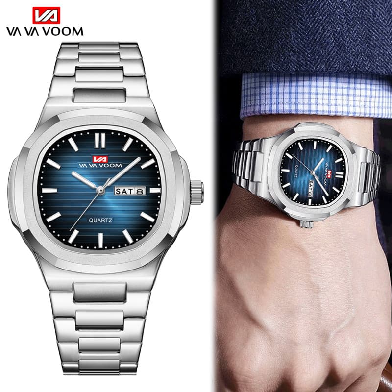 VAVA VOOM Relógio masculino elegante multifuncional à prova d'água de metal com calendário 2911