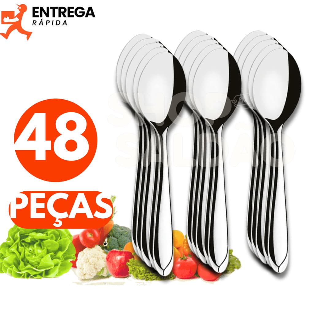 Kit 48 Peças Jogo de Colheres de Mesa em Aço Inox Colher de Sopa Jogo de Talheres