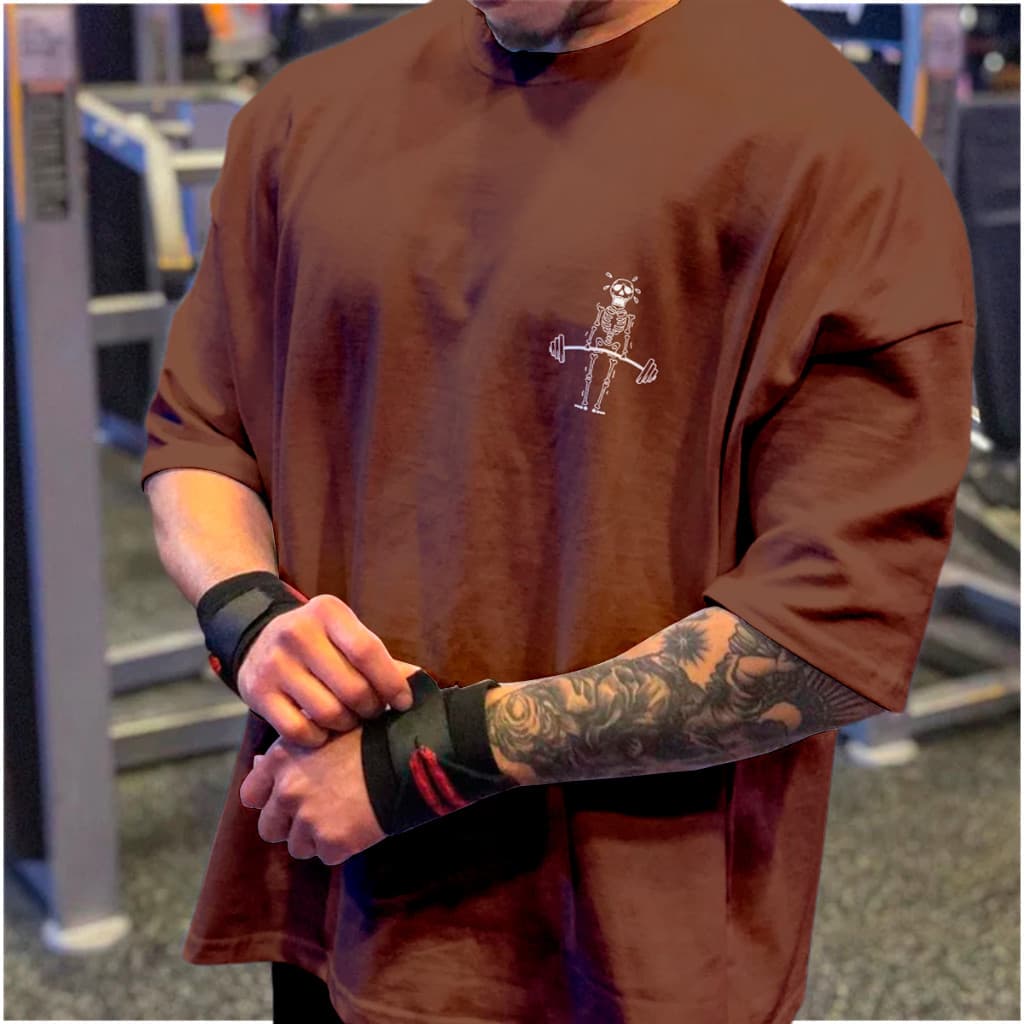 Camiseta Camisa Oversized Grande Gym Esqueleto Musculação Algodão Casual Treino Academia