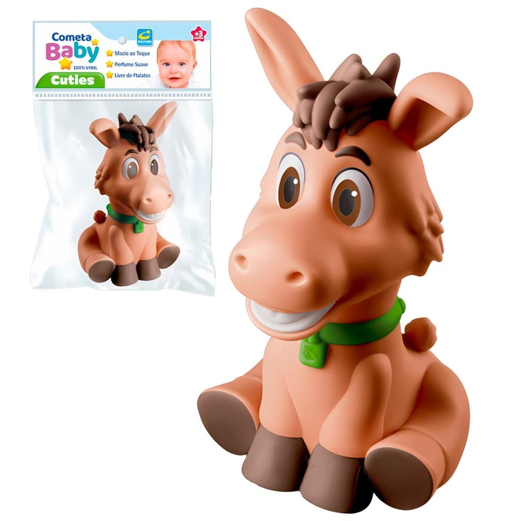 Mordedor Massageador Bebê 3 Meses Burrinho Brinquedo Vinil Macio Animais Bichinhos Da Fazenda Marrom