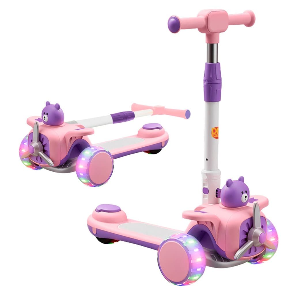 Patinete Infantil 3 Rodas Aviãozinho Feliz Rosa Com Som Luz E Hélice Ursinho
 Dobravel - Dm Toys