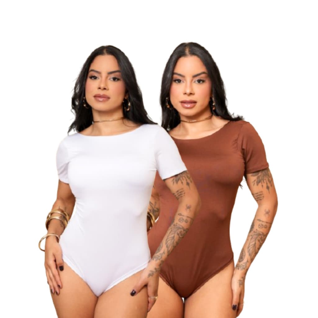 Kit 02 Body Básico Sem Bojo Feminino Branco/ Marrom Casual