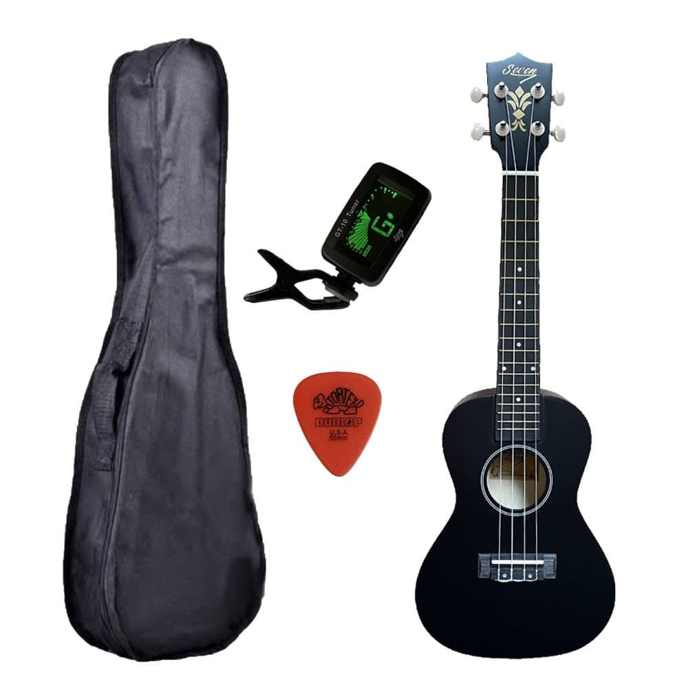 Ukulele Preto Seven Concert  Suk-23 BK C/ Capa Afinador