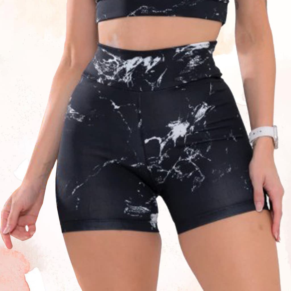 Short de Academia Feminino Marmorizada Fitness Cintura Alta