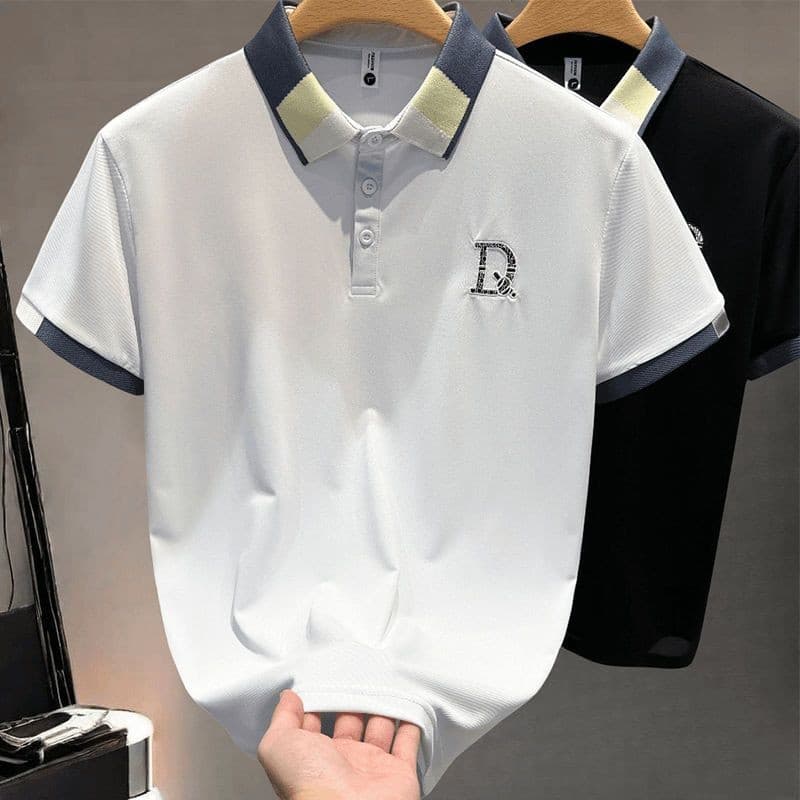 Nova Camisa Polo De Manga Curta De Verão Para Homens Cor Contrastante Bordado Lapela Camiseta Ajuste Fino , Bonito , Ele