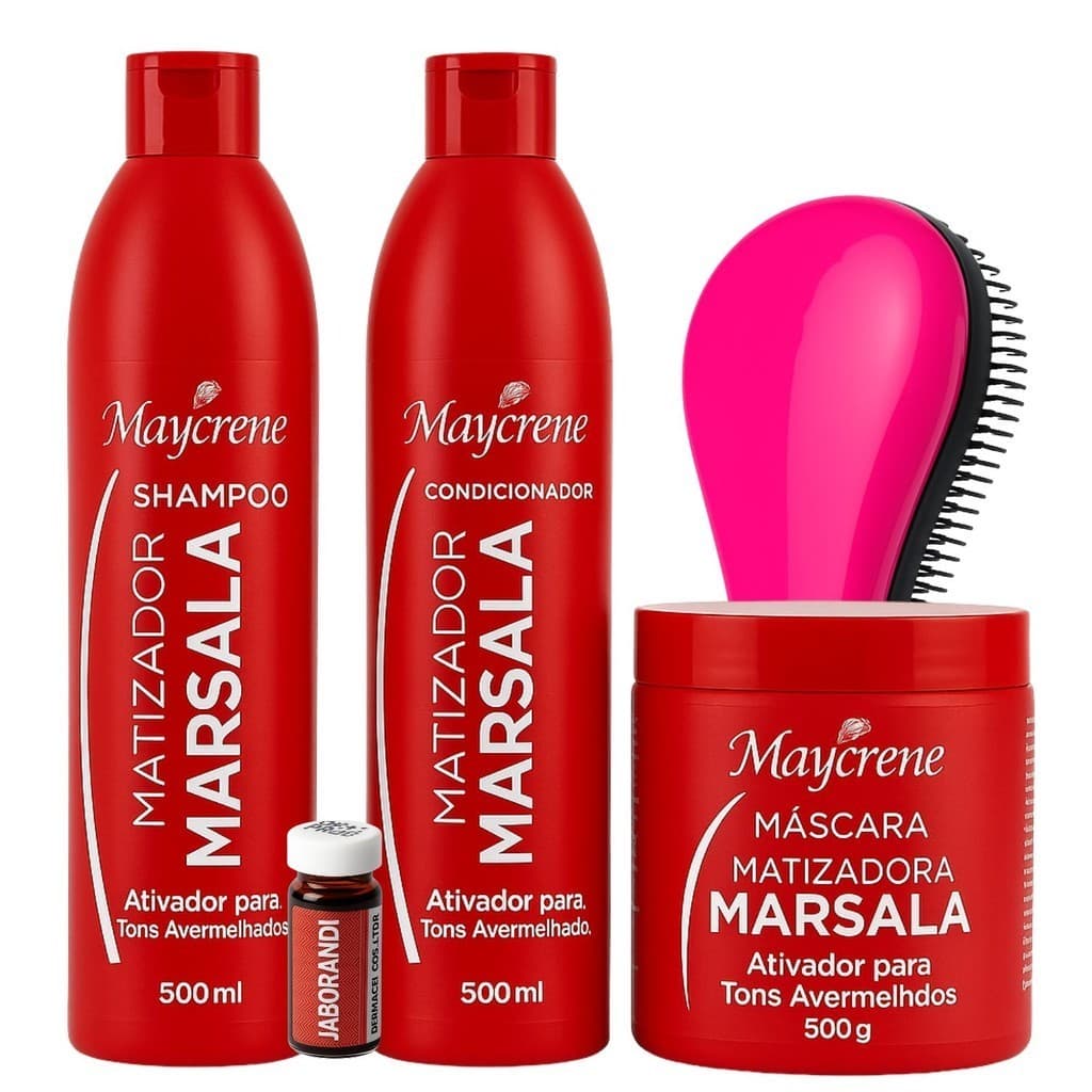 Kit Marsala Tons Avermelhados Matizador 5 itens Shampoo + Mascara + Condicionador+ Ampola + Escova