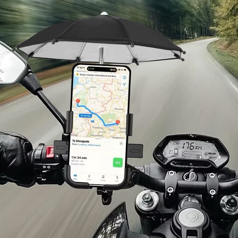 Suporte De Telefone Celular Guidão Moto Bicicleta Com Guarda-Chuva De Sol