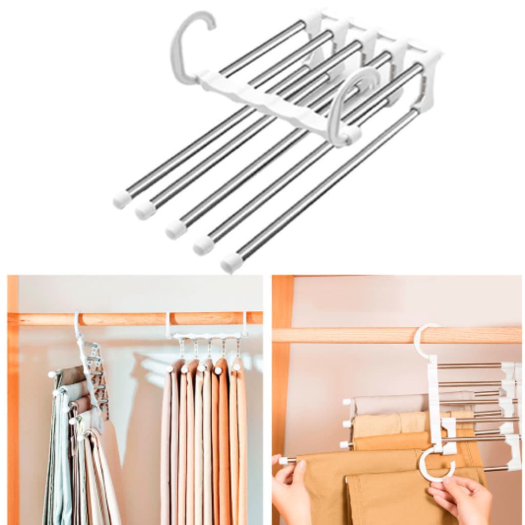 DAGUAN Cabide Para Calças Organizador Aço Inox Multifuncional Retrátil 5 em 1