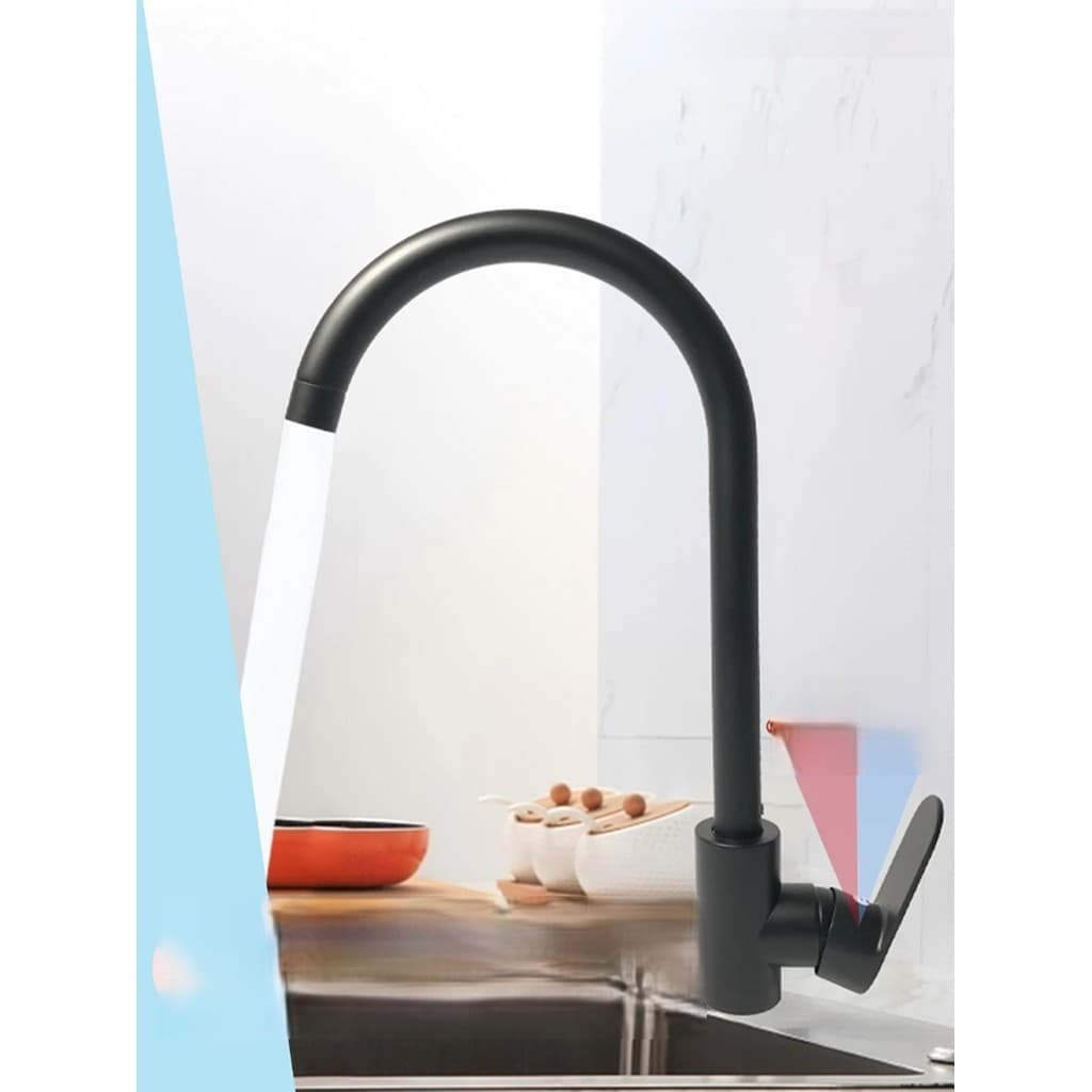 Torneira Gourmet Cozinha Misturador Monocomando Preta com Giro de 360 ° Graus