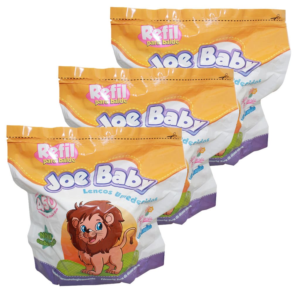 KIT LENÇO UMEDECIDO COM 1350 UNIDADES JOE BABY REFIL BALDE
