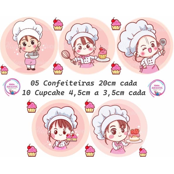 Kit Adesivo Decorativo Confeitaria Bolos Cupcake Confeiteira Decoração Parede Vitrine Loja Doceria