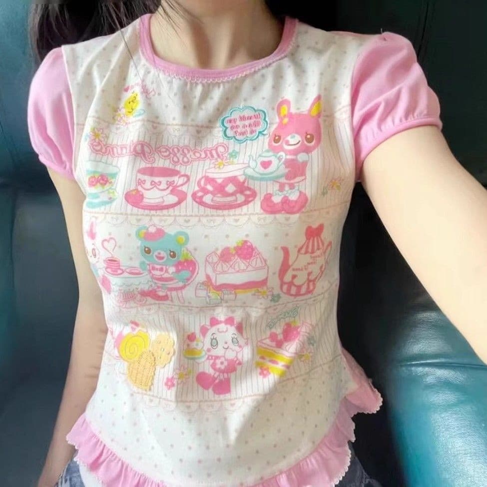 Camiseta Fofinha De Desenho Animado Feminino De Moda Doce Manga Curta Top
