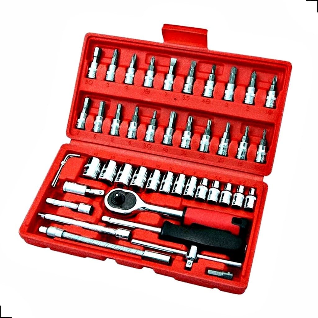 Caixa De Ferramentas Maleta Kit Jogo 46 Pcs Completa Cor Vermelha