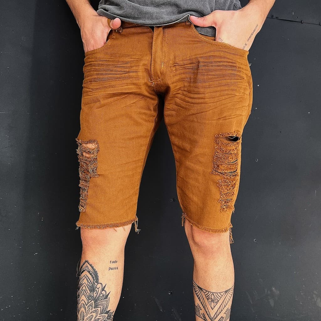 Short Jeans Masculino Bermuda Moda Rasgada colorido