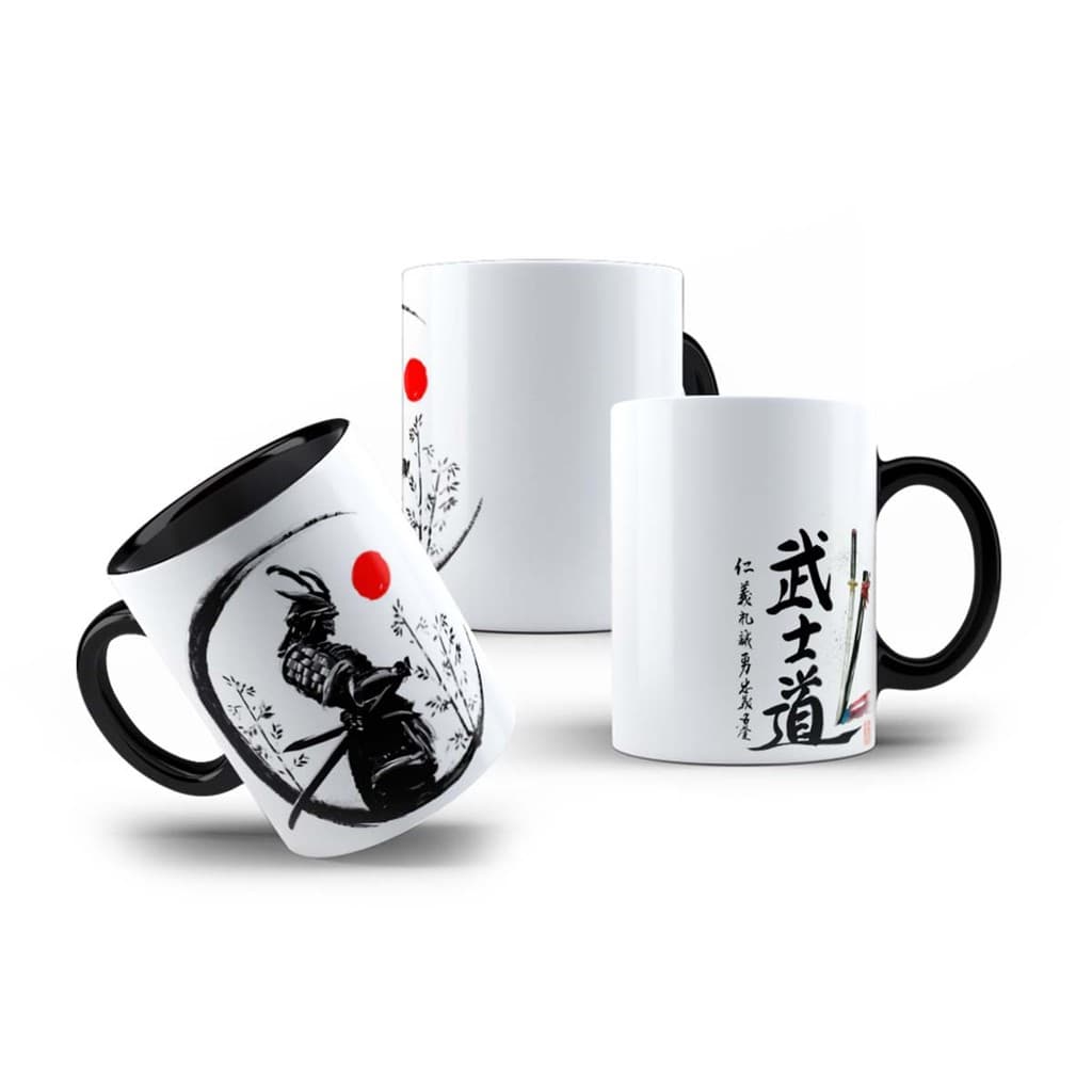 Caneca de Porcelana Samurai Bushido Katana Japão 325mL