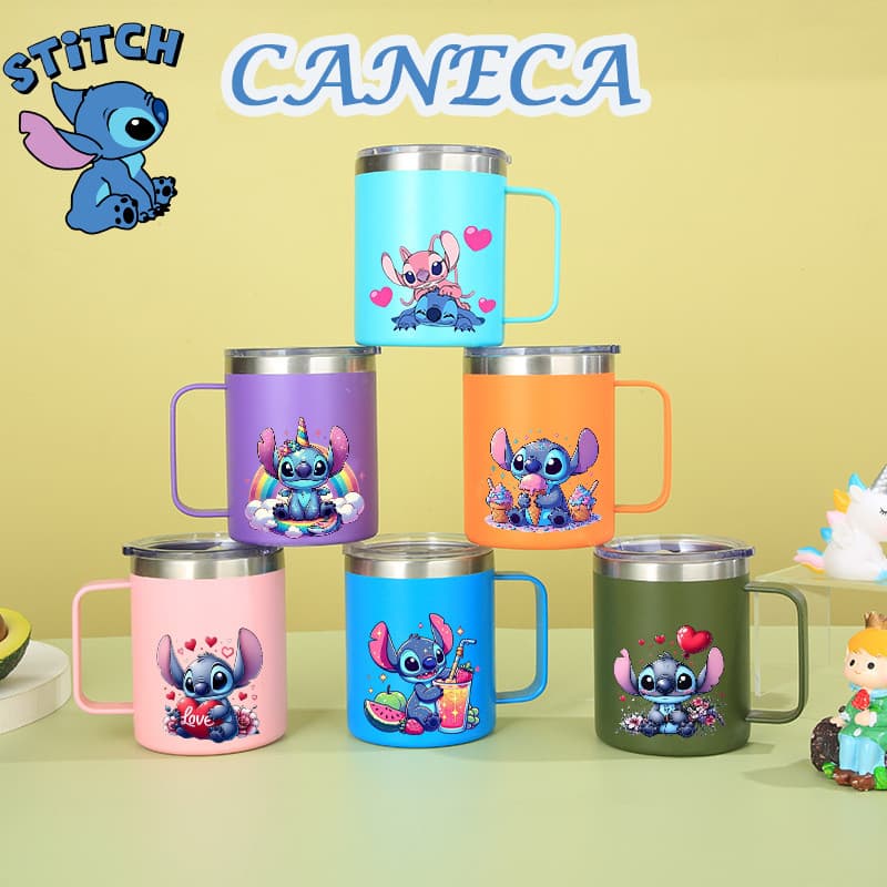 Caneca Stitch Térmica Quente ou Frio com Alça 350ML Com Tampa HONG