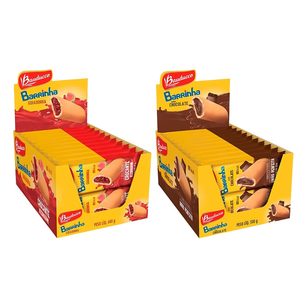 Kit Barrinha Maxi Chocolate + Goiabinha Bauducco Caixa 20un