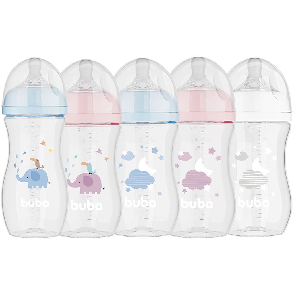 Mamadeira para Bebês 270ml com Bico Silicone +2 meses Frasco Ergonômico Vedação Segura Buba