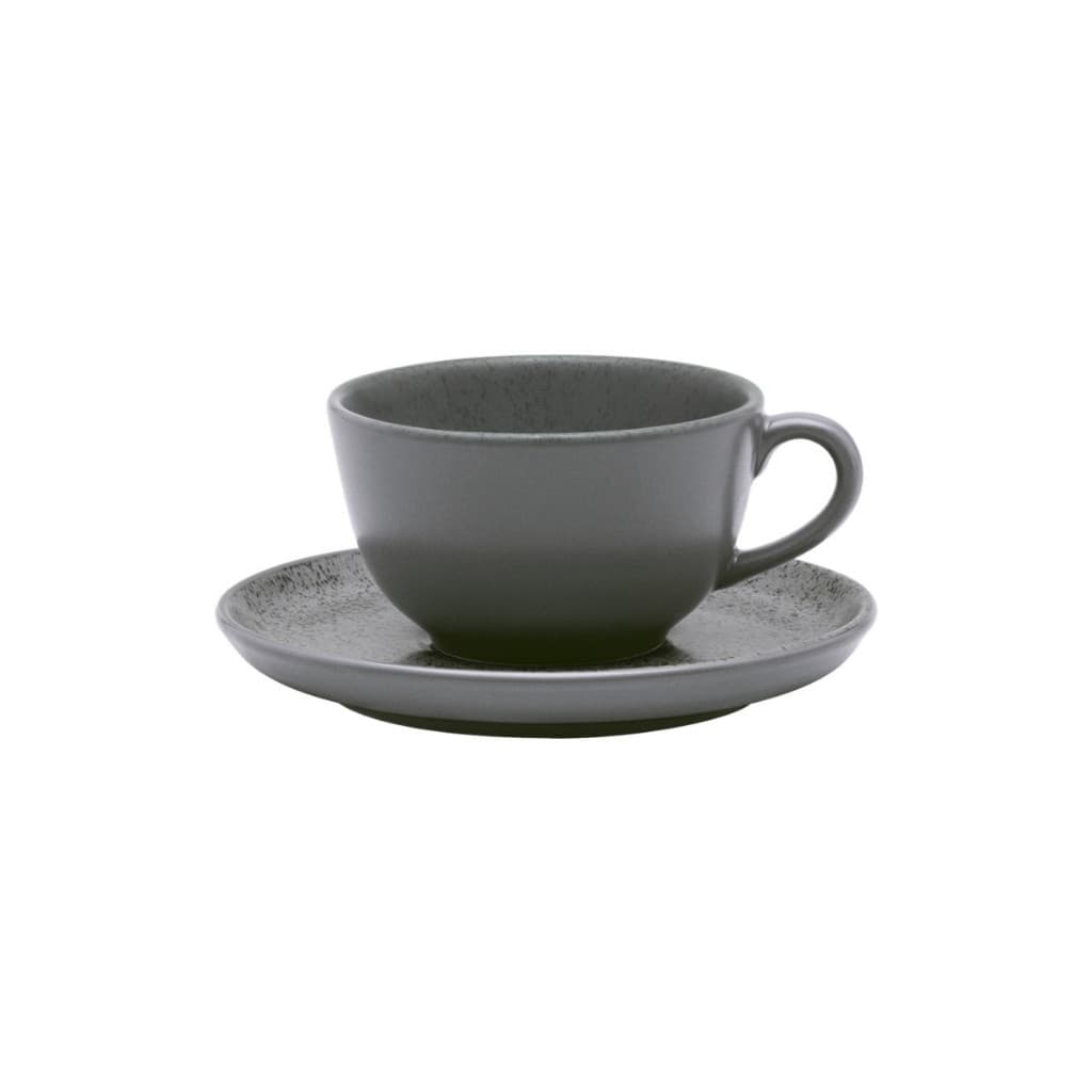 Xícara de Chá 200ml com Pires Flat Gray Cerâmica Oxford