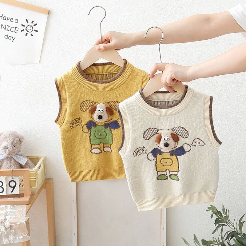 Novo estilo médio pequeno crianças masculino feminino bebê dos desenhos animados em torno do pescoço pulôver colete de malha