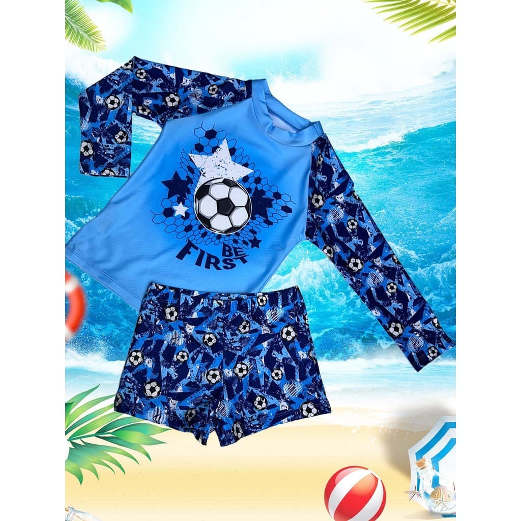 Conjunto Kit Camiseta UV50+  e Sunga Boxer Infantil Masculino